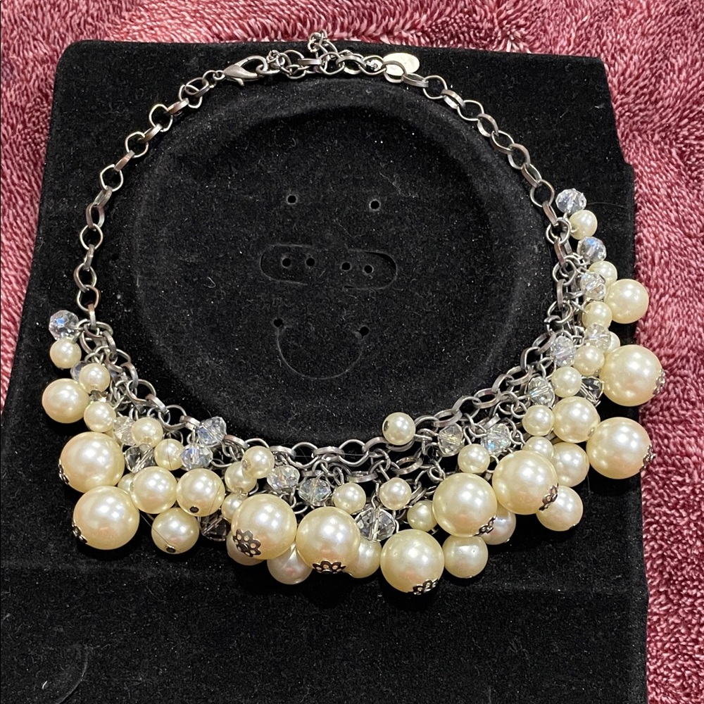 Pearl Cluster Statement Necklace - Ivory Pearls on Silver Chain